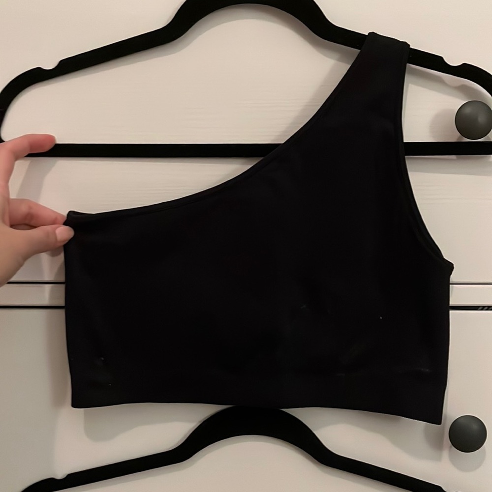 Black asymmetric sports bra